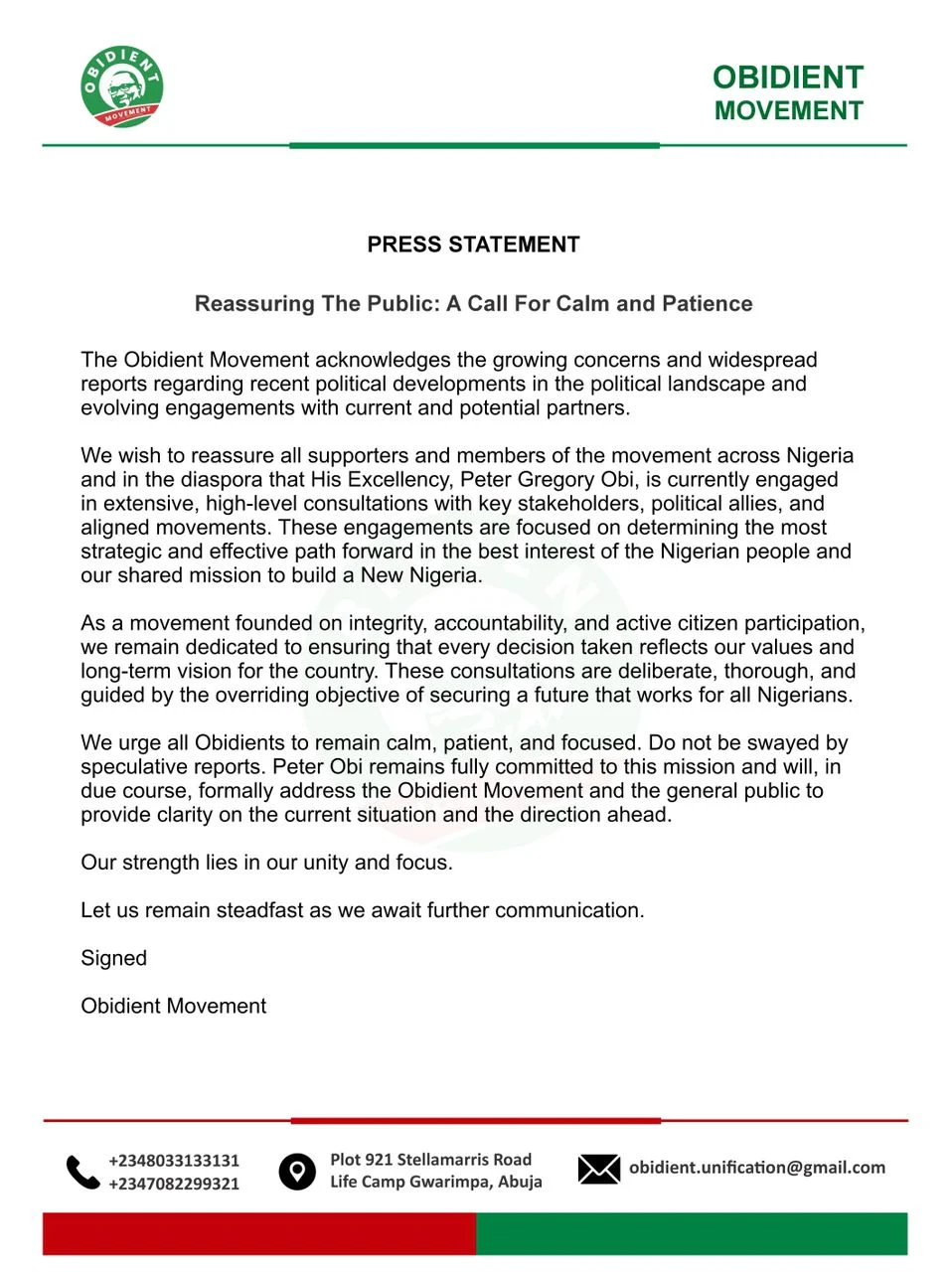 Yunusa Tanko Releases Press Statement Issued By Obidient Movement
