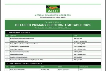 ADC Releases 2027 Timetable, Fixes May 25 For Presidential Primary