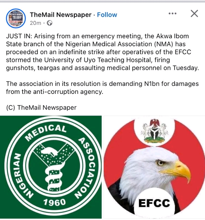 EFCC: Akwa Ibom State Doctors Embark On Indefinite State Wide Strike